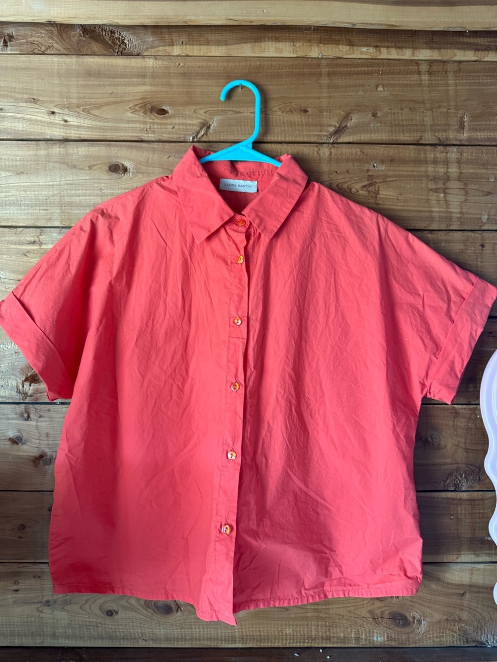 Coral Button-Front Boxy Shirt XL
